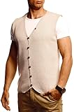Leif Nelson Herren Weste für Freizeit Business Party Hochzeit unter Sakko aus Feinstrick Anzugsweste Männer Herrenwesten Strickweste T-Shirt Kurzarmshirt LN1855 Hell Beige XX-Larg