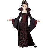 DXDUI Bedruckter Langer Rock Mädchen Weihnachten Royal Vampire Kostüm Set Mittelalterliche Vintage Spitze Ausgestellte Ärmel Dress Up Vampir Themen Cosplay Rot,130