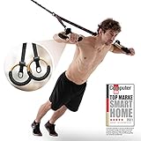 Sportstech Schlingentrainer mit Turnringen für Home Sport |inkl. Verlängerungsgurt & Türanker/Wandmontage | Sling Trainer Set für Ganzkörper- & Krafttraining | Suspension Training zu Hause| SKX600