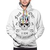 Unisex Hoodies 3D Gedruckt Grafik Pullover Kapuzen-Sweatshirt mit Taschen Jacke, Skull Fuck Off I Am Social Distanging Mittelfinger Gesture schwarz, M