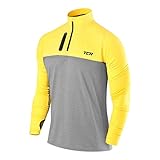 TCA Fusion Pro Quickdry Herren Laufshirt/Funktionsshirt mit Stehkragen - Langarm - Grau meliert/Gelb, L