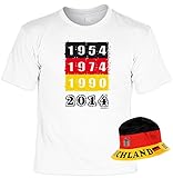 Cooles Fussball Fun T-Shirt Set : 2014/1954, 1974, 1990 … - Fanpaket T-Shirt + Deutschland Hut Gr: S Farbe: W