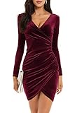 MSBASIC Kleid Weihnachten Damen Weihnachts Kleid Winter Damen Samt Rote Kleider Kurz Large, Weinrot-Lang