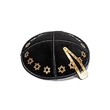 JL Kippha's Schwarz und Gold Leder Kippa Yarmulke jüdischen Yamaka Kippa Israel Cap J