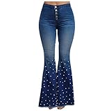 ISHOWTIENDA Arbeitshose Damen High Waist Jeans Hosen mit Quastenknöpfen Hosen Schlaghosen Bootcut Jeanshosen Jeans Vintage Hose mit Taschen Streetw