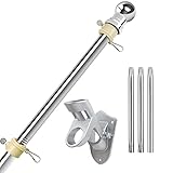 Flaggenmast Kit, 1,8 m Flaggenmast Kit, Edelstahl Fahnenmast Halter Halterung mit Hardware, Outdoor Fahnenmast für Haus mit 2 No-Tangle Ring Clips (Silber)