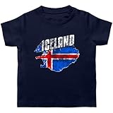 Fussball WM 2022 Fanartikel Baby - Iceland Umriss Vintage - 3/6 Monate - Navy Blau - Geschenk - BZ02 - Baby T-S