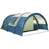 CampFeuer Tunnelzelt Multi Zelt für 4 Personen | riesiger Vorraum, 5000 mm Wassersäule | mit Bodenplane und versetzbarer Vorderwand | Campingzelt Familienzelt (blau/Sand)