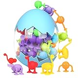 Sauger Spielzeug ab 3 Jahre Kinder Spielzeug mit Dinosauriereier Aufbewahrungs 40 Stück Weiche Silikonbausteine ​​Saugspielzeug mit Tierform für Stressabbau Eltern-Kind Interaktives Sp