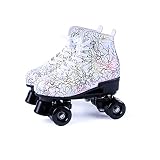 Unisex Rollschuhe Double Raw Vier Räder Klassische High-Top-PU-Lederbeleuchtung Rollschuhe Schuhe für Anfänger Damen Herren Jungen Mädchen Indoor und Outdoor,White-36