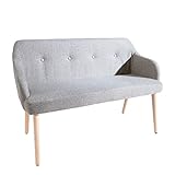 invicta INTERIOR Design Sitzbank Scandinavia hellgrau mit Armlehne Bank Buche Gestell im Retro T