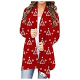 ღLILICATღ Damen Weihnachtsmantel Strickjacke Offene Front Bluse Lustige süße Weihnachtsmann Elch Schneemann Weihnachtsbaum Grafik Tops Kleidung