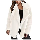 Women's Autumn And Winter Loose Solid Color Stitching Long-sleeved Pockets Plush Lapel Cardigan Coat Long Sleeve Lapel Faux Shearling Shaggy Oversized Coat Jacket with Pockets Warm W