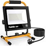 MustWin LED Baustrahler 60W Arbeitsleuchte 6000LM Arbeitsscheinwerfer Bauscheinwerfer mit Touch Dimmfunktion Steckdose 5M Zuleitung, IP65 Wasserdicht Tageslichtweiß für Werkstatt Baustelle Garag