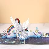 yumcute 3D Geburtstagskarte, Glückwunschkarte Geburtstag, süße Einhorn Karte, Pop up Karte, Happy Birthday Karte, Geschenkkarte mit Einhorn auf Wolk