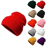 HAITANGUO Unisex Mütze Warme Wintermütze Skimützen Strickmütze Damen Herren Long Beanie Cuffed Hats Weiche Herbst Winter Feinstrick Beanie Wandermütze Freizeithut (Orange, One Size)