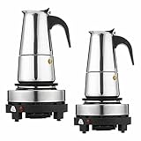 Espressokocher, Elektrisch Kaffeekocher Mokkakanne aus Edelstahl, Espressokanne Kaffeebereiter mit Elektroherd 4, 6 Tassen, 200-300ml (200ml, 4Tassen)