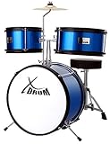 XDrum Junior KIDS Schlagzeug inkl. Schule - Kompaktes Kinderschlagzeug - Für Kinder im Alter von 3-5 Jahren - Kinderleichter Aufbau - Mit Schule, Hocker, Drumsticks & Stimmschlüssel - B