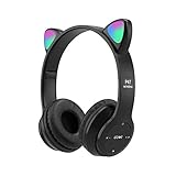 Anwangda Kabelloses Gaming-Headset, Bluetooth 5.0 Katzenohr-Kopfhörer, Kinder-Kopfhörer, LED-Beleuchtung, Bluetooth-Over-Ear-Kopfhörer für Kinder und Erwachsene (schwarz)