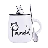 Panda Becher Niedliche Keramik-Kaffeetasse mit 3D Panda Deckel und Löffel, Süße Tassen Neuheit Kaffee Tee Milch Weihnachtsbecher für Frauen Mädchen Jung