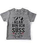 miKalino Baby/Kinder T-Shirt mit Spruch für Jungen Mädchen Unisex Kurzarm Klar Bin ich süß - bei dem Papa | handbedruckt in Deutschland | Handmade with Love, Farbe:Heather, Grösse:68-74