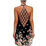 TYTUOO Sexy Damenkleid, lässig, ärmellos, Spaghetti, gekreuzt, einfarbig, Tankkleid, locker, Minikleid., C-schwarz, S