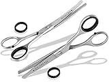 InstrumenteNrw Gerade + Gebogene Hunde-Haarschere Fellschere 14,5 cm mit abgerundeten Enden und MIKROVERZAHNUNG 2-Teiliges Set aus rostfreiem E