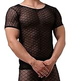 Sexy Männer Schiere Kurzarm T-Shirt Unterwäsche Stretch Hemd Tops Clubwear Guywear Gogo Swingerclub Freizeithemd Sommer Muskel Top Oberteil Mit Engen Muskel Fit Unterhemd XL Blk Netz (schwarz,XL)