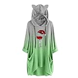 RKaixuni Damen Kawaii Oversize Hoodie Mädchen Weihnachtspullover Katze Ears Kapuzenpullover Wine Glasses Printed Sweatshirt Oversized Langarmshirt Winterjacke Wintermantel Lang