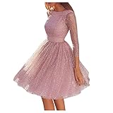 LOPILY Damen Abendkleid Gr.48 Glitzer Rückenfrei Partykleid Swing Plisseekleid Elegantes Cocktailkleid Tütü Faltenrock Silvesterkleid Edle Rockabilly Langarmkleider Frauen Große Größ