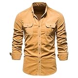 QWERD Herren Hemd Langarm Button down Freizeithemd mit Brusttasche Normal Passform Herren button-down-shirt Regular-fit Long-sleeve Solid Shirt Herren Hemd Dicken Kord Langarm Lässig Button Down Jack