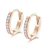 Shuxin Creolen Rosegold Damen Ohrringe, 925 Sterling Silber Creolen mit AAA Zirkonia, Durchmesser 13mm Klein Kreolen, Kommt in Schmuck Geschenk Box