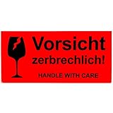 BT-Label 250 Warnetiketten Aufkleber 10,2 x 4,8 cm neon leuchtrot Umzugs-Etiketten Vorsicht zerbrechlich Glas Bruchgefahr Paketaufkleber handle w