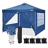 COBIZI Pavillon 3x3m, wasserdicht Faltpavillon mit 4 Seitenwänden Pop-up-Rahmendesign Metall-Verstrebungen UV-Schutz 50+, Pop-Up-Baldachin-Zelt Gartenpavillon Partyzelt inkl. 4 Sandsäcke (Blau)