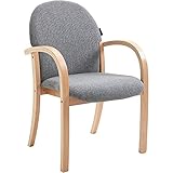 Büromöbel Online | Stoff-Stuhl mit Armlehnen, Holzrahmen, ergonomsicher geschlossener Rücken & bequemen Polster in hellgrau| Stapelbar | Sitzhöhe: 47cm | L