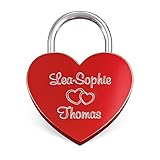 LIEBESSCHLOSS-FACTORY Herz-Schloss Rot mit Gravur und Schlüssel, gratis Geschenkbox uvm. Jetzt graviertes Liebes-Schloss in Herzform gestalten!