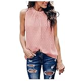 BIBOKAOKE Tops Damen Rundhals Ärmellose Sommer Tank Top Plissiert Bluse Elegante Oberteile Damen Sexy T Shirt Oberteile Einfarbig Weste Top Casual Lose Tanktop Bluse Top