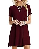 YOINS Sommerkleid Damen Tunika Tshirt Kleid Bluse Kurzarm MiniKleid Boho Maxikleid Rundhals ,Weinrot, Gr.- 40-42 EU/ CN- M