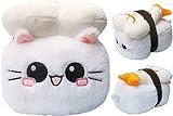 moodrush® XL Sushi CAT Emoticon Kissen 🍣😺 | Shrimp Japan Katze Kitty Pfoten Food Reis | Plüschtier Kuscheltier | alle Elemente aufgestickt (Nicht Bedruckt!) | waschbar | ca. 36 x 24 x 24