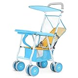 SYDSW Leichter Kinderwagen,360-Grad-Schwenkräder,Easy-Fold mit Einer Hand,Großer und Bequemer Buggy,mit Schlaffunktion,5-Punkt-Sicherheitsgurt(Color:Blau)