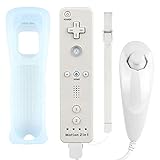 Controllers für Wii, Wii-Controller mit Nunchuck Controller, Silikonhülle- Kompatibel für Nintendo Wii and Wii U(Weiß)