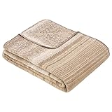 Ibena Ordino Kuscheldecke 150x200 cm - gestreifte Decke beige, Pflegeleichte und kuschelweiche Baumwollmischung