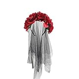 Hacoly Zubehör Stirnband Lange Spitze Kopfschmuck Karnevalskostüme Geisterbraut Rose haarreifen Damen für Halloween Karneval Kostüm Cosplay Party-Stil 3