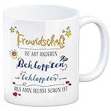 Kaffeebecher mit lustigem Spruch zu Freundschaft Tasse schönes Zitat Geschenk für Beste Freunde Bekloppte bekloppt Liebe Bindung Glück Sinnsp