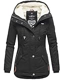 MARIKOO warme Damen Winter Jacke Teddyfell gefütterte Winterjacke B802 [B802-Bik-Schwarz-Gr.S]