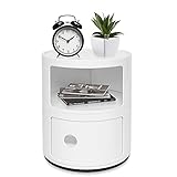 Yosoo Health Gear Nachttisch Rund Weiß, Componibili Container, Staubdichte Funktion 2 Schichten Multifunktionaler Aufbewahrungsschrank Rund für Wohnzimmer für S