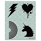 Stencil1 Rainbow | Herz | Einhorn | Bolzen 4er Pack Schablonen 21,6 x 27,9 cm zum Malen auf T-Shirts, Schlafzimmer-Wand, Leinwand, DIY Dekorieren und Kunst - attraktiv, wiederverwendbar, recycleb