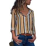 Fainash Gestreifte Damenhemden Mode Revers Einfach Lässig Bequem Vielseitig Lässig Button-Down-Hemden Oberteile S