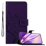 Cadorabo Hülle für Samsung Galaxy A71 in FLORAL DUNKEL LILA – Handyhülle im Blumen Design mit Magnetverschluss, Standfunktion und 3 Kartenfächern – Case Cover Schutzhülle Etui Tasche Book Klapp Sty