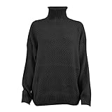 Mingyun Damen Grobstrick Pullover Casual Stricken Sweater Lange Ärmel Pulli Einfarbig Sweatshirt Elegant Jumper Turtleneck Lose Oberteile Herbst Winter Outwear für F